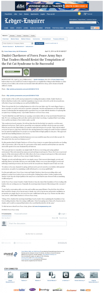 Dmitri Chavkerov Columbus Ledger-Enquirer (Columbus, GA) news story on long term trading success