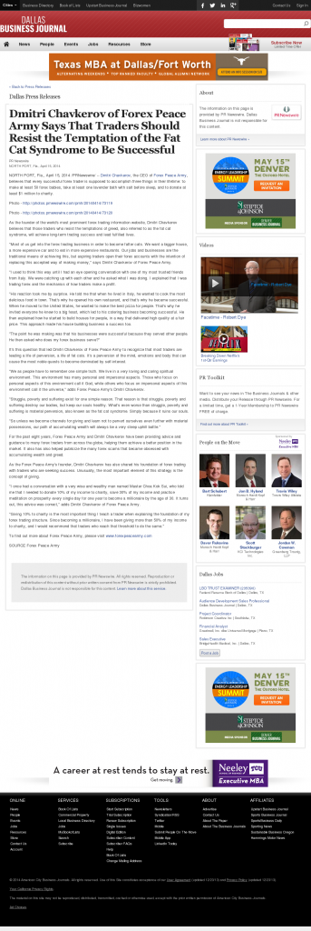 Dmitri Chavkerov Dallas Business Journal news story on long term trading success