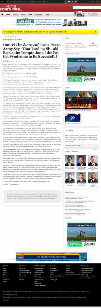 Dmitri Chavkerov Houston Business Journal news story on long term trading success