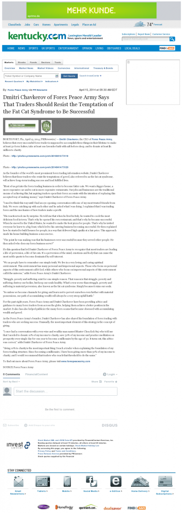 Dmitri Chavkerov Lexington Herald-Leader (Lexington, KY) news story on long term trading success