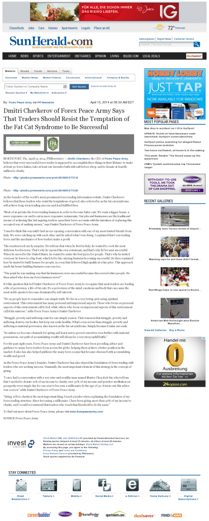 Dmitri Chavkerov Sun Herald (Biloxi, MS) news story on long term trading success