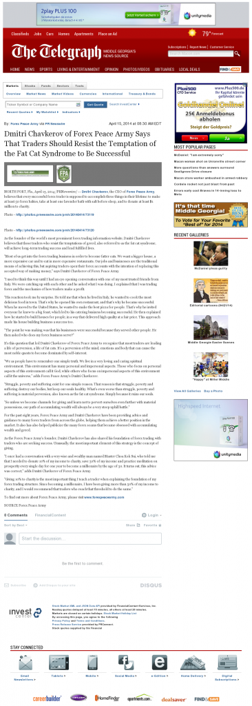 Dmitri Chavkerov Telegraph-Macon (Macon, GA) news story on long term trading success