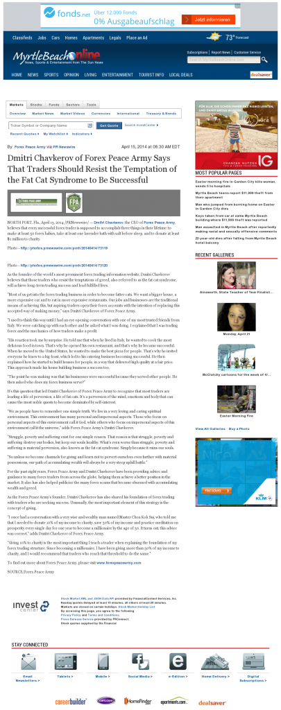 Dmitri Chavkerov The Sun News (Myrtle Beach, SC) news story on long term trading success